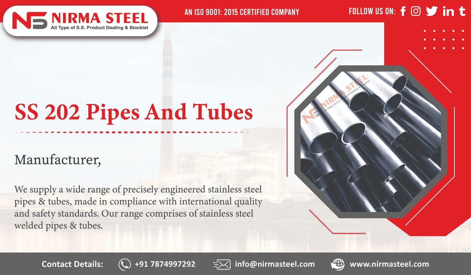 SS 202 Pipes & Tubes Suppliers in Ahmedabad, Gujarat, India